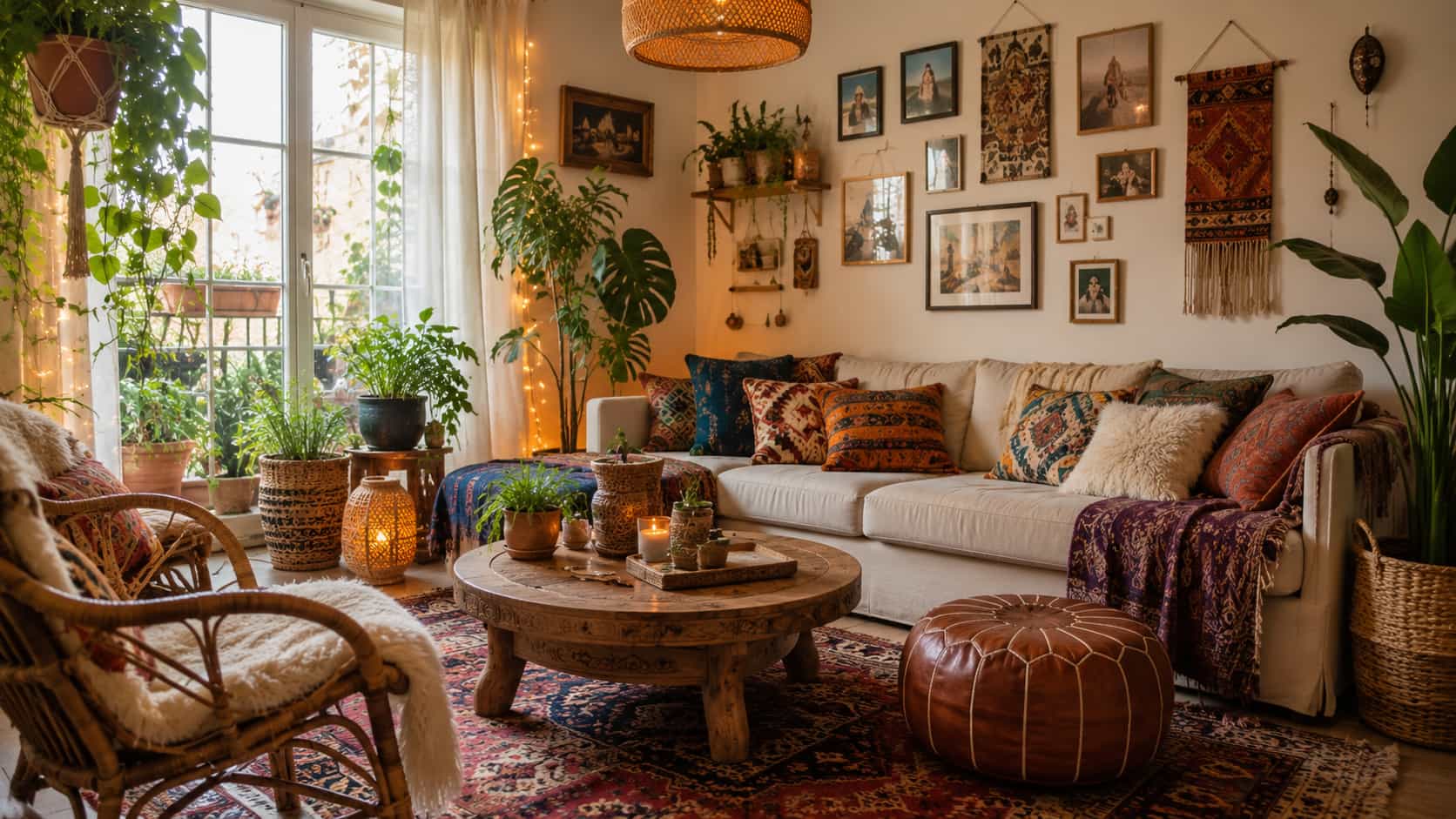 Woonkamer met Bohemien interieur