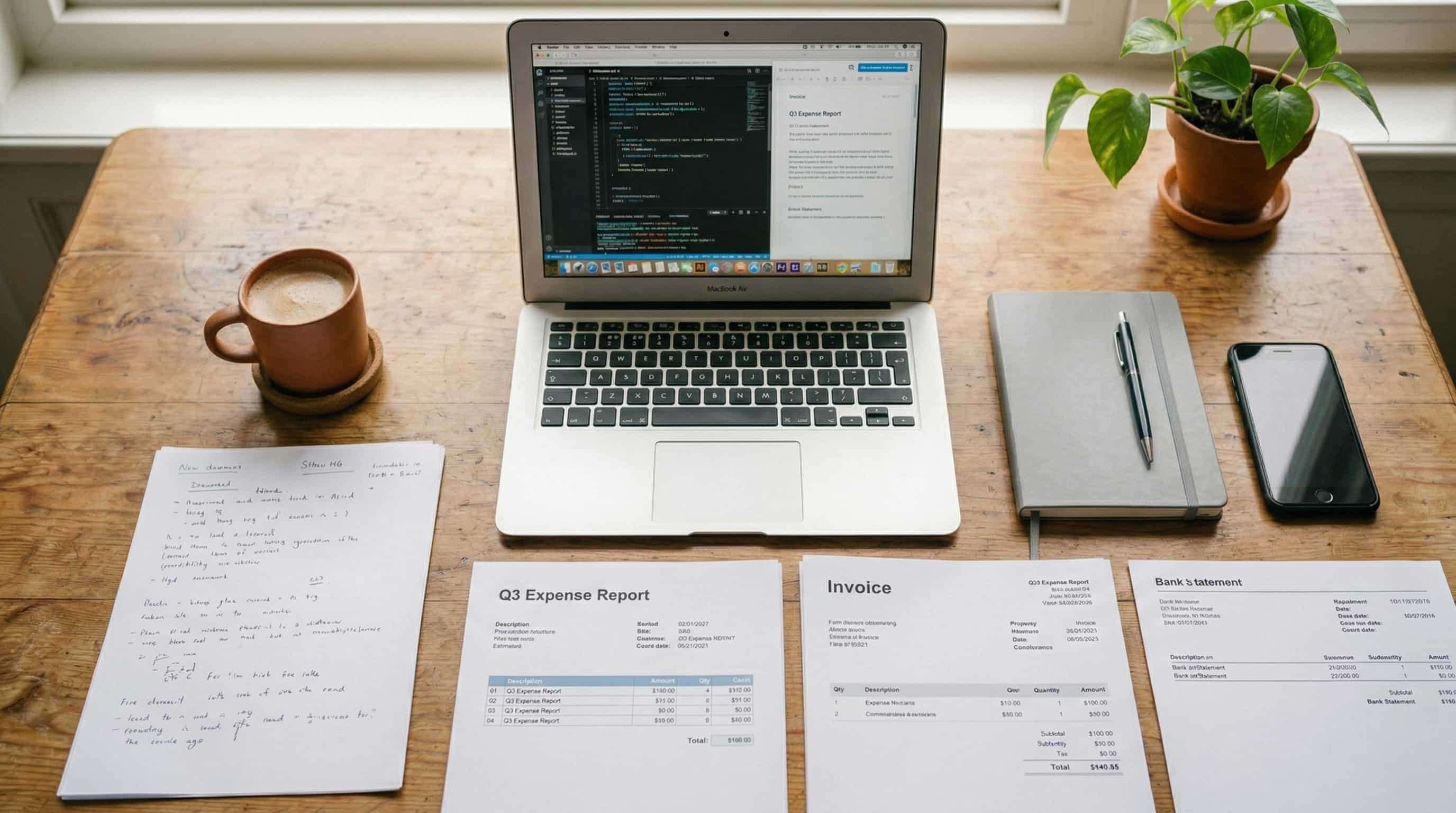 Georganiseerde documenten en laptop op bureau